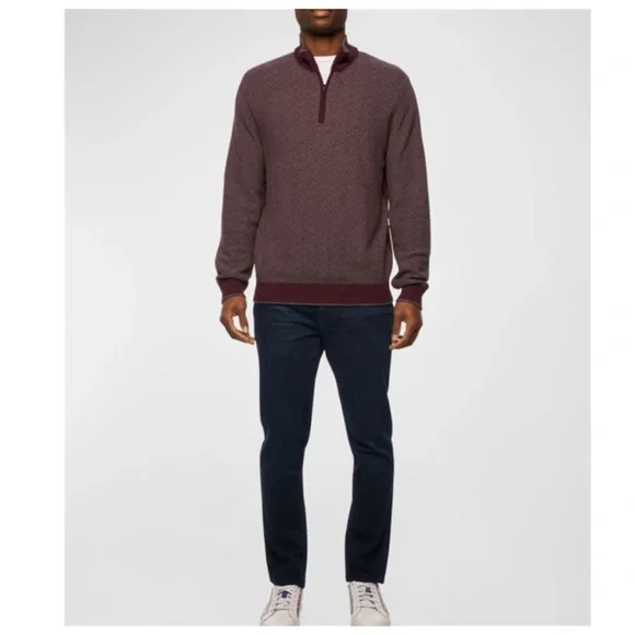 NWT Alan Flusser Quarter Zip Herringbone Knit Sweater Burgundy XL - Picture 11 of 11